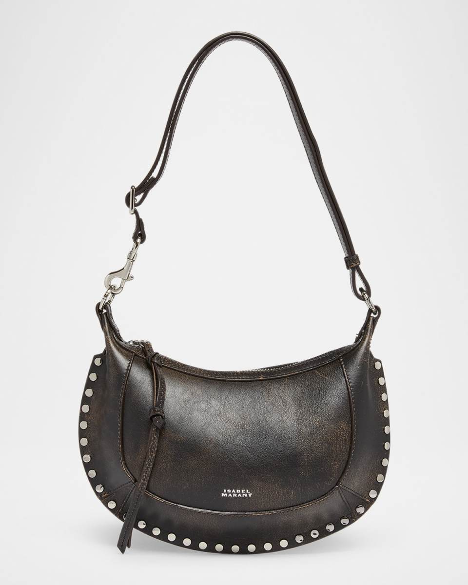 Oskan Studded Faded Leather Crescent Shoulder Bag